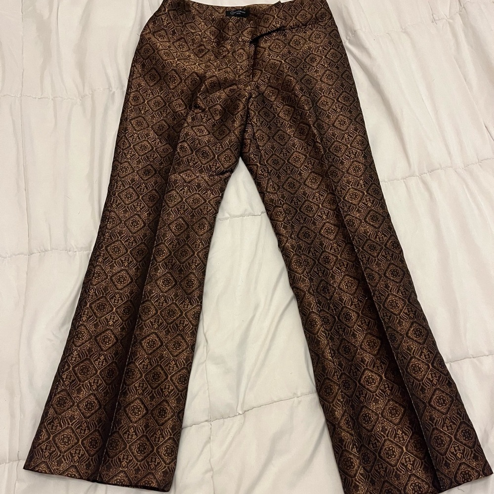 Context Women's Brown Silk Patterned Lined Trousers